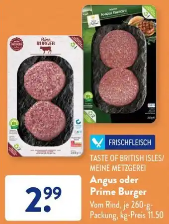 Aldi Süd Taste of British Isles/Meine Metzgerei Angus oder Prime Burger 260 g Packung Angebot