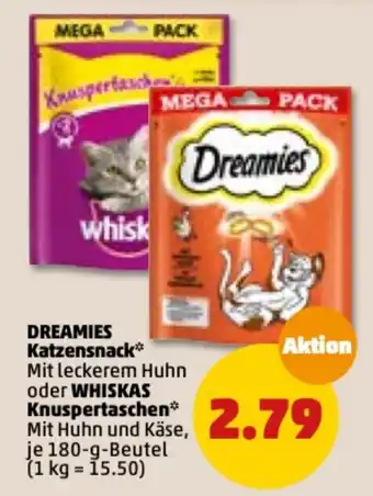 PENNY Dreamies Katzensnack o. Whiskas Knuspertaschen 180g Angebot