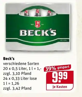 REWE Beck's 20 x 0.5 L / 24x0,33L Angebot