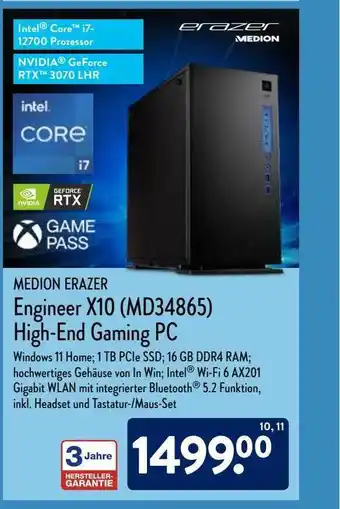 Aldi Nord Medion Erazer Engineer X10 Md34865 High-end Gaming Pc Angebot