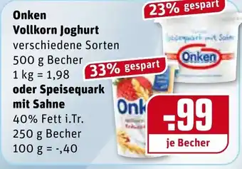 REWE Onken Vollkorn Joghurt 500g oder Speisequark mit Sahne 250g Angebot