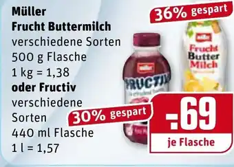 REWE Müller Frucht Buttermilch 500g oder Fructiv 440ml Angebot