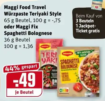 REWE Maggi Food Travel Würzpaste Teriyaki Style oder Maggi Fix Spaghetti Bolognese Angebot