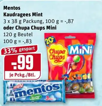 REWE Mentos Kaudragees Mint 3x38g oder Chupa Chups Mini 120g Angebot