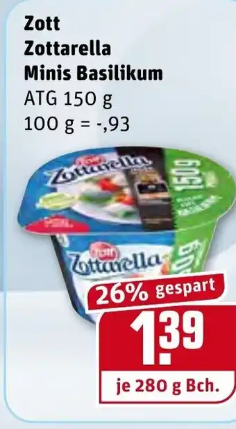 REWE Center Zott Zottarella Minis Basilikum 280g Becher Angebot