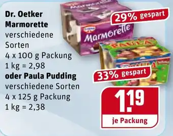 REWE Center Dr. Oetker Marmorette 4 x 100g oder Paula Pudding 4 x 125g Angebot