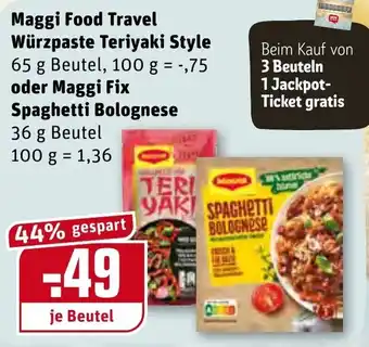 REWE Center Maggi Food Travel Würzpaste Teriyaki Style oder Maggi Fix Spaghetti Bolognese Angebot