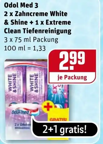 REWE Center Odol med 3 2x Zahncreme White & Shine +1x Extreme Clean Tiefenreinigung Angebot