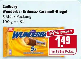 REWE Center Cadbury Wunderbar Erdnuss Karamell Riegel 185g Angebot