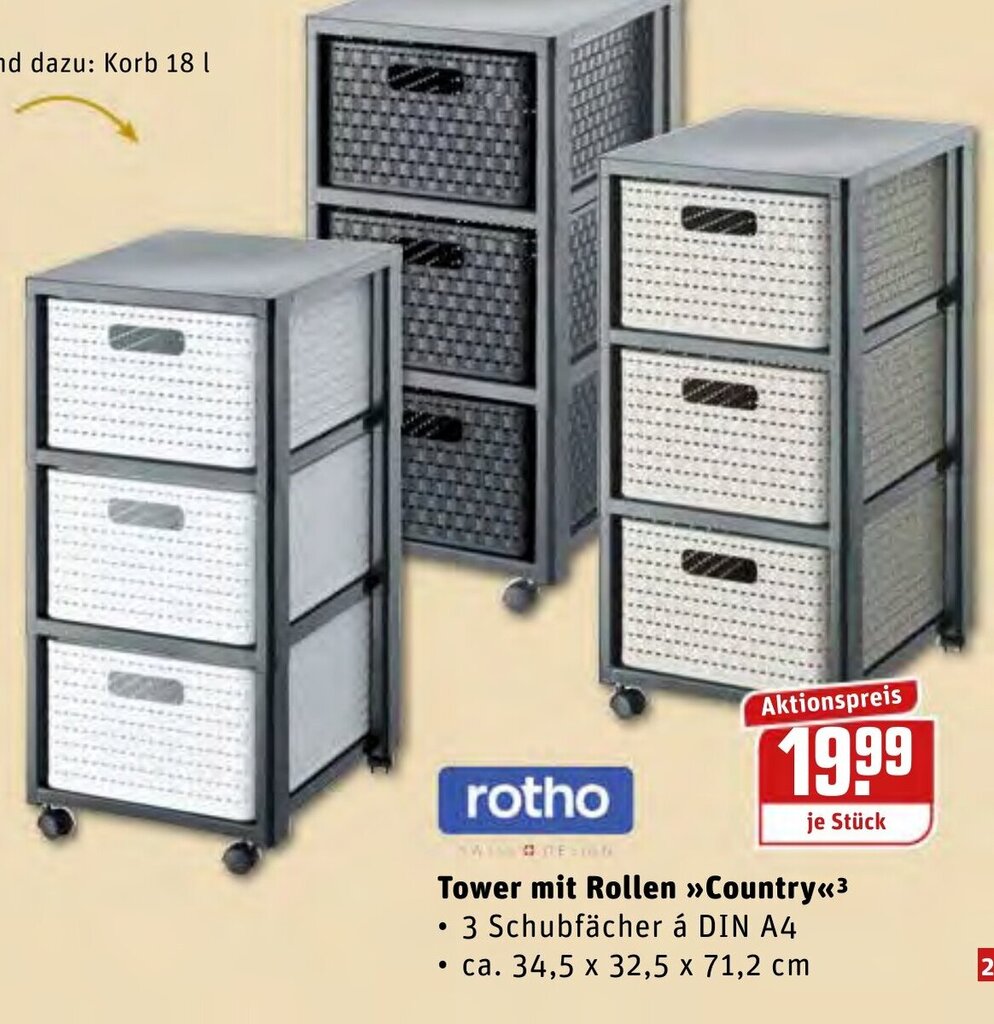 rotho Tower mit Rollen Country Angebot bei REWE Center