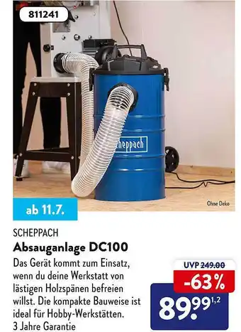 Aldi Süd Scheppach Absauganlage DC100 Angebot