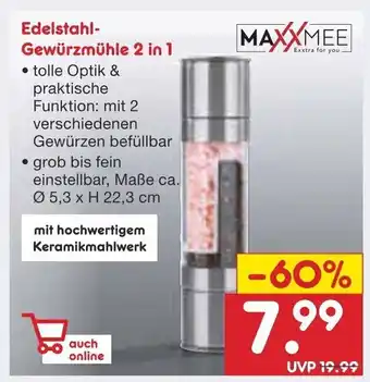 Netto Marken-Discount MaxxMee Edelstahl-Gewurzmuhle 2in1 Angebot