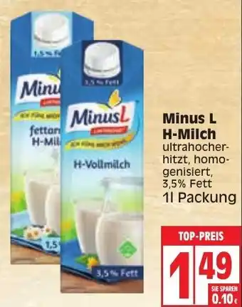 Edeka Minus L H-Milch 1L Packung Angebot