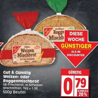 Edeka Gut & Günstig Weizen oder Roggenmischbrot 500g Beutel Angebot