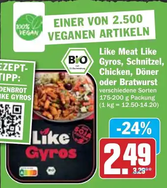 Hit Like Meat Like Gyros, Schnitzel, Chicken, Döner oder Bratwurst 175-200 g Packung Angebot