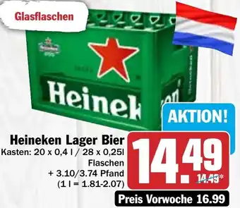 Hit Heineken Lager Bier 20x0,4L/28x0,25 L Flaschen Angebot