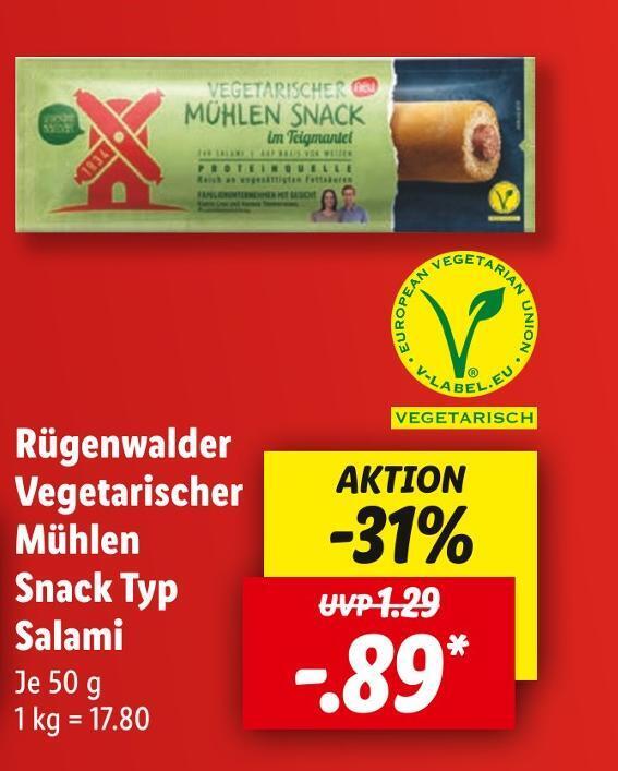 Rügenwalder vegetarischer mühlen snack typ salami Angebot bei Lidl