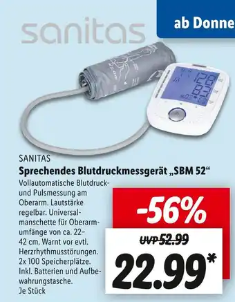 Lidl Sanitas sprechendes blutdruckmessgerät „sbm 52“ Angebot