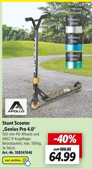 Lidl Apollo stunt scooter „genius pro 4.0“ Angebot