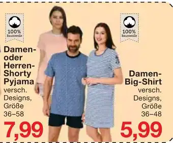 Jawoll Damen oder Herren Shorty Pyjama oder Damen Big Shirt Angebot