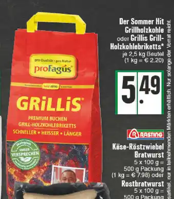 E-Center Der Sommer Hit Grillholzkohle oder Grillis Grill Holzkohlebriketts 2,5kg Beutel Angebot