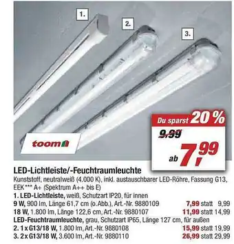 toom Baumarkt LED-Lichtleiste/-Feuchtraumleuchte Angebot