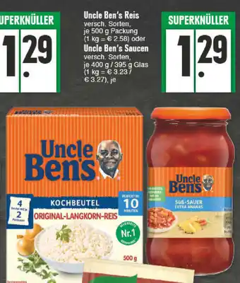 E-Center Uncle Ben's Reis 500g oder Saucen 400g Angebot