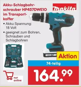 Netto Marken-Discount Makita Akku Schlagbohrschrauber HP457DWE10 im Transportkoffer Angebot