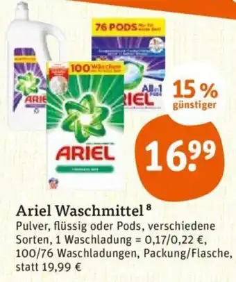 tegut Ariel Waschmittel 100/76 Waschladungen Angebot