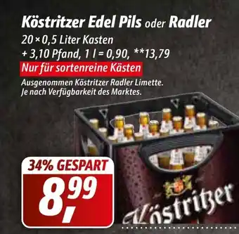 Simmel Kostritzer Edel Pils o. Radler 20*500ml Angebot