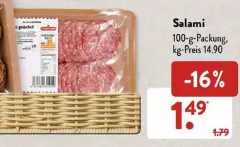 Aldi Süd Salami 100 g Packung Angebot