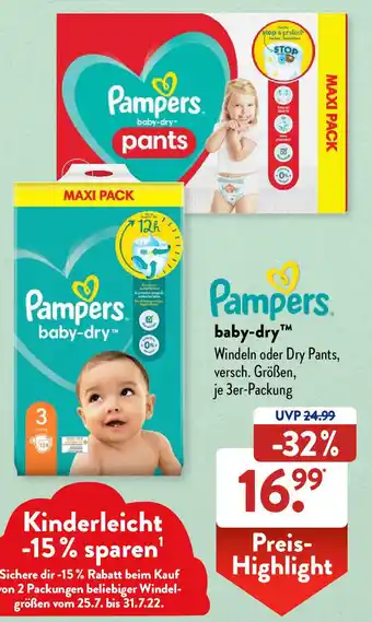 Aldi Süd Pampers Baby Dry Windeln oder Dry Pants 3er Packung Angebot