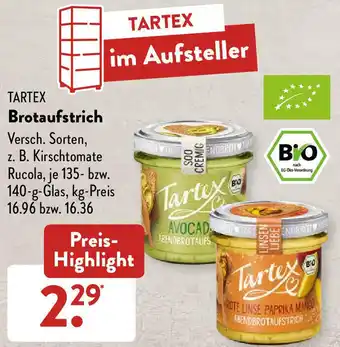 Aldi Süd Tartex Brotaufstrich 135/140 g Glas Angebot