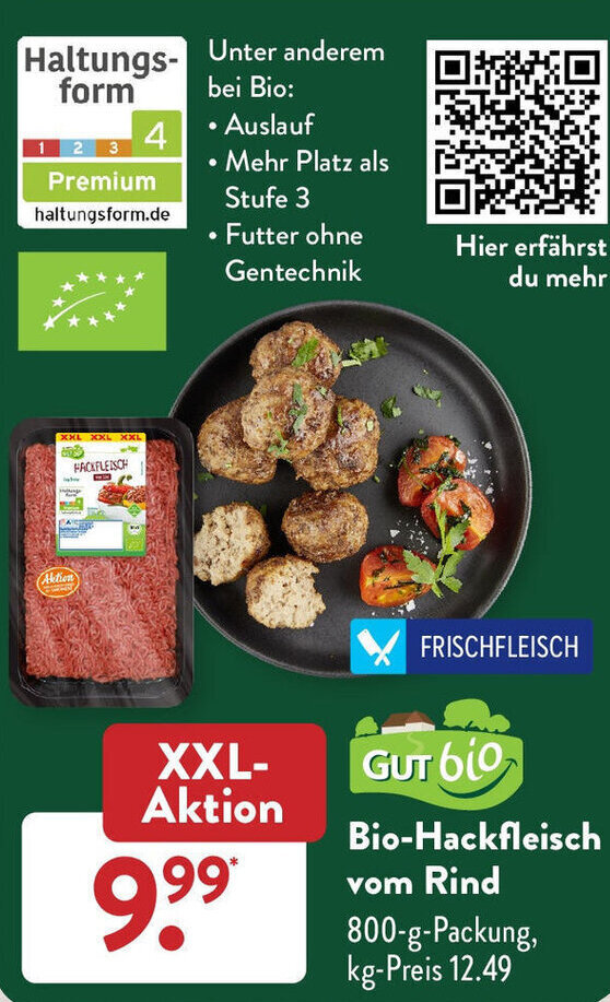 Bio Hackfleisch vom Rind 800 g Packung Angebot bei Aldi Süd