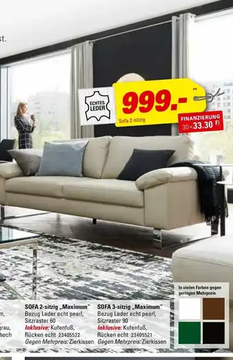 Höffner Sofa 2 sitzig ,,Maximum" oder Sofa 3 sitzig ,,Maximum" Angebot