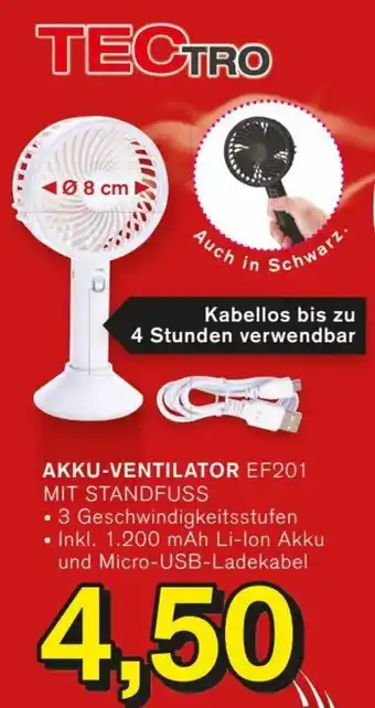 KODi Tectro Akku Ventilator EF201 mit Standfuss Angebot