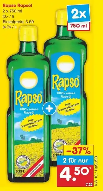 Netto Marken-Discount Rapso Rapsöl 2  x 750 ml Angebot