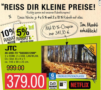 Marktkauf JTC 4K-UHD-TV "S65U65129M" Angebot