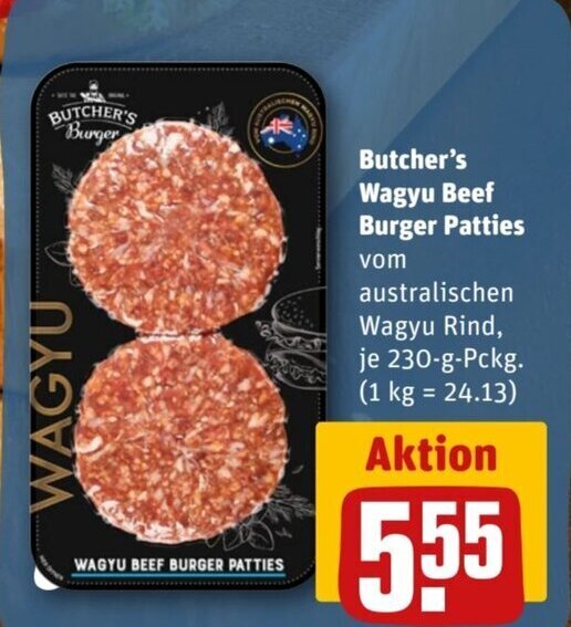 Butcher's Wagyu Beef Burger Patties 230g Angebot bei REWE