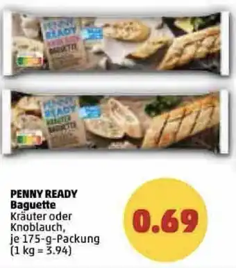 PENNY Penny Ready Baguette Kräuter oder Knoblauch 175 g Packung Angebot