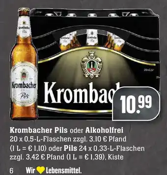 Edeka Krombacher Pils oder Alkoholfrei 20x0,5L oder Pils 24x0,33L Angebot