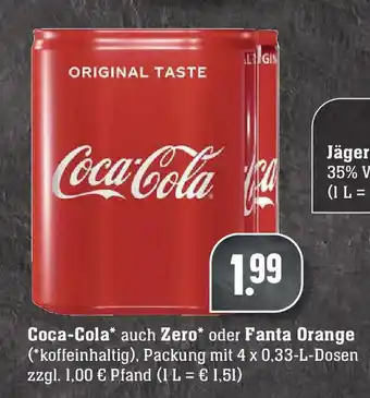 Edeka Coca-Cola auch Zero oder Fanta Orange 4x0,33L Angebot