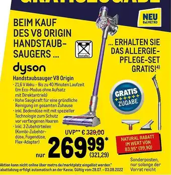 METRO Dyson handstaubsauger v8 origin Angebot