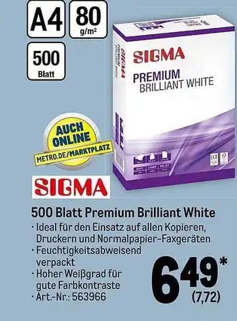 METRO Sigma 500 blatt premium brilliant white Angebot