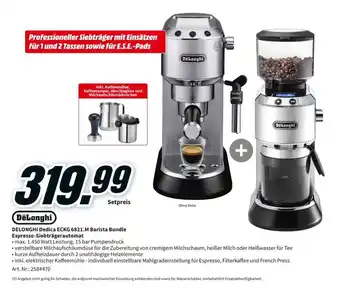 MediaMarkt DeLonghi Espresso-Siebtragerautomat Dedica Barista Bundle | ECKG 6821.M Angebot