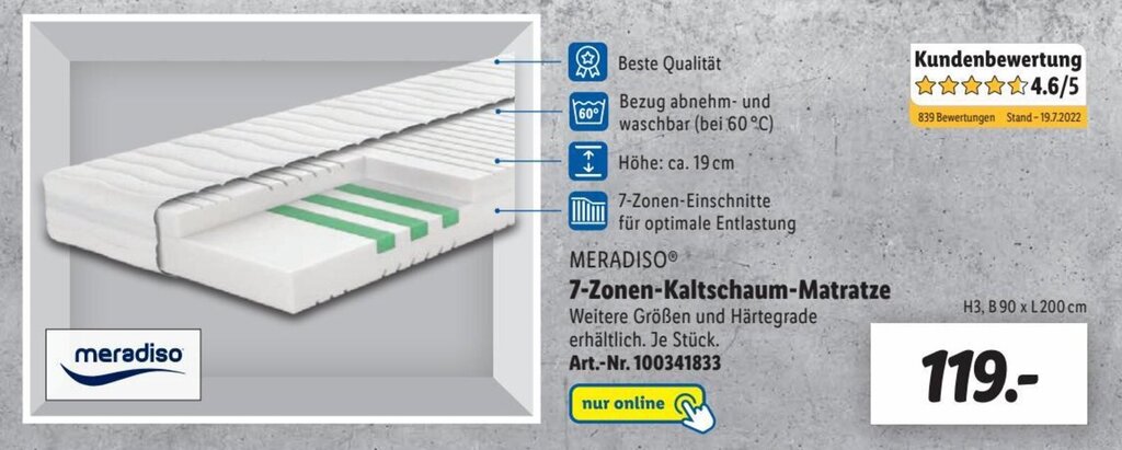 Wunderschãne Meradiso 7 Zonen Kaltschaummatratze Bild