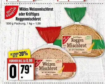 Edeka Gut & günstig mildes weizenmischbrot oder kräftiges roggenmischbrot Angebot