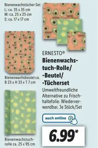 Lidl Ernesto bienenwachstuch-rolle, -beutel oder -tücherset Angebot