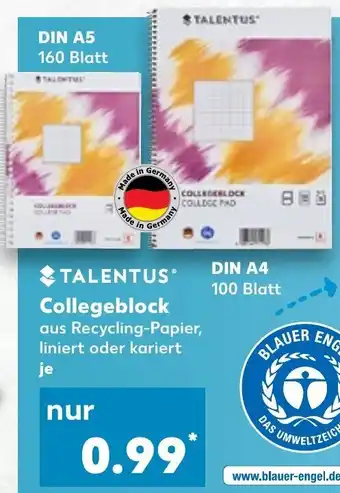 Kaufland Talentus Collegeblock Angebot