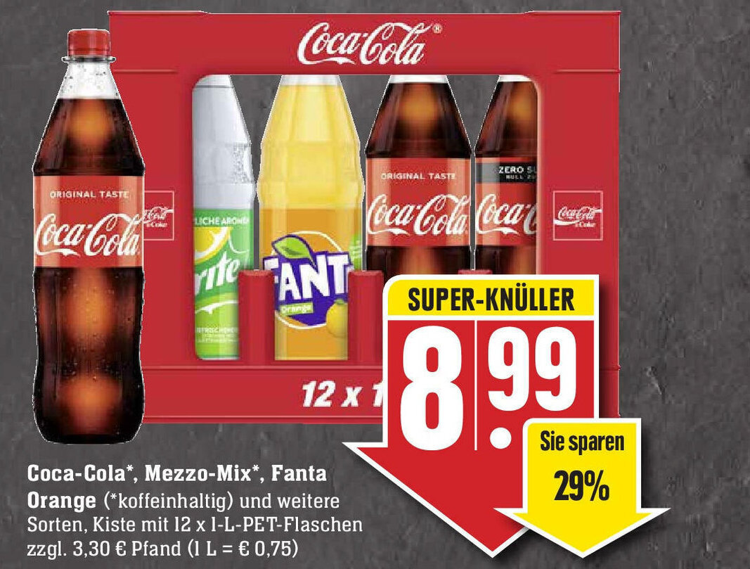 Coca Cola, Mezzo Mix, Fanta Orange 12x1L Angebot bei Edeka